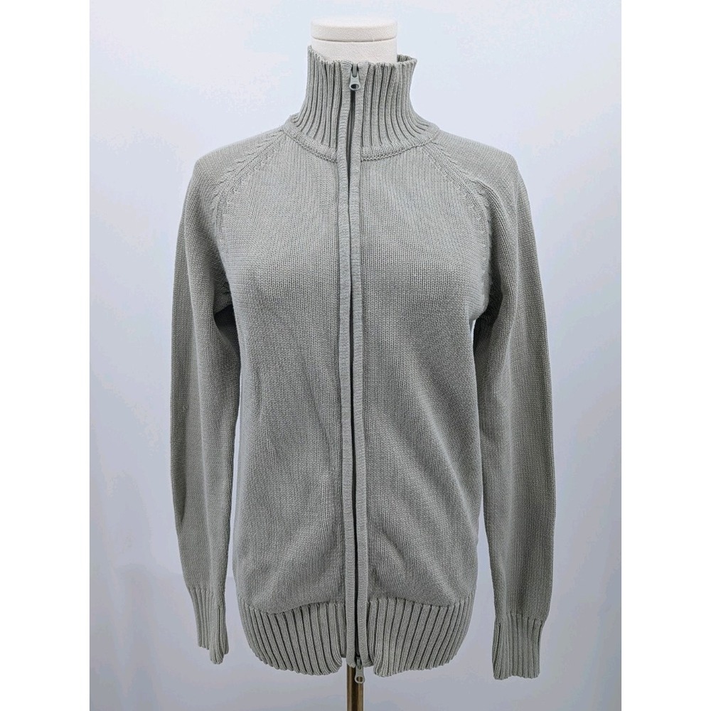 La Redoute Chunky Knit Sweater Sage Green Full Zip Cotton Size 10/12 90s Grunge